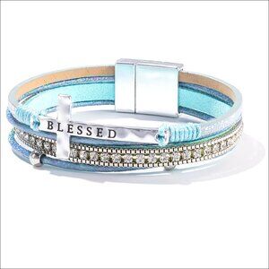 Leather Wrap Bracelet with Cross Charm Magnetic Clasp Religious Jewelry